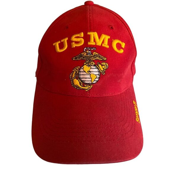 Red USMC United States marines Embroidered Logo Hat Cap Adjustable - Picture 2 of 10